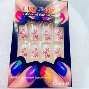 Nails Palm Trees in Pink with Crystals! 12 Piece Set Comes with Glue. Brilliant